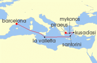Cruise itinerary map for Royal Caribbean Cruises 7 Night Greek Isles & Malta Cruise (140461)