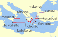 Cruise itinerary map for Princess Cruises 10 Night Mediterranean with Greek Isles & Turkey (135505)