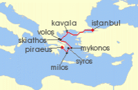 Cruise itinerary map for Hapag Lloyd 10 Night From The Acropolis To The Blue Mosque (Piraeus (Athens) - Istanbul) (119134)