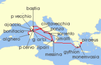 Cruise itinerary map for Windstar Cruises 21 Night Star Collector: Best Beaches of Italy (123642)