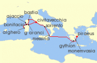 Cruise itinerary map for Windstar Cruises 14 Night Star Collector: Mediterranean&rsquo;s Glamorous Summer Resorts (123632)