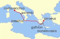Cruise itinerary map for Windstar Cruises 7 Night Enchanting Greece & the Amalfi Coast (123522)