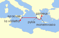 Cruise itinerary map for Star Clippers 5 Night Sicily & Greece (133114)