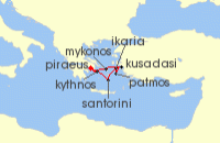 Cruise itinerary map for SeaDream Yacht Club 7 Night Greek Isles Discovery (141341)
