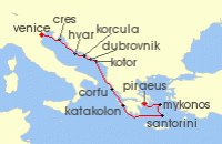 Cruise itinerary map for Star Clippers 11 Night Greece, Montenegro, Croatia (65970)