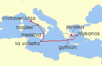 Cruise itinerary map for Regent Seven Seas Cruises 7 Night Stars Of The Mediterranean Athens (Piraeus) To Rome (Civitavecchia) (136492)