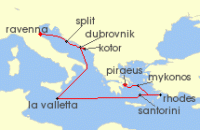 Cruise itinerary map for Celebrity Cruises 11 Night Greek Isles, Croatia & Malta (137223)