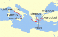 Cruise itinerary map for Regent Seven Seas Cruises 7 Night History & Heritage Athens (Piraeus) To Rome (Civitavecchia) (136292)