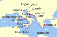 Cruise itinerary map for Seabourn 16 Night Montenegro, Croatia, Corsica & Italy (137349)