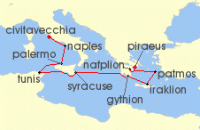 Cruise itinerary map for Silversea Cruises 12 Night Athens (Piraeus) To Civitavecchia (Rome) (131472)