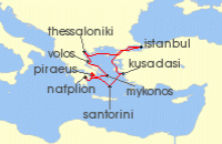 Cruise itinerary map for Silversea Cruises 11 Night Athens (Piraeus) To Athens (Piraeus) (139914)