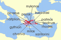 Cruise itinerary map for Silversea Cruises 14 Night Athens (Piraeus) To Athens (Piraeus) (139912)