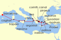 Cruise itinerary map for Windstar Cruises 16 Night Star Collector: Italy and Greece Odyssey (122094)