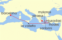 Cruise itinerary map for Celebrity Cruises 8 Night Greece, Malta & Turkey (127637)