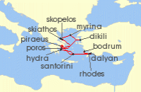 Cruise itinerary map for Star Clippers 14 Night Grand Voyage: Athens To Athens (114583)