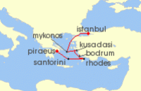 Cruise itinerary map for Royal Caribbean Cruises 7 Night Greek Isles & Turkey Cruise (140179)