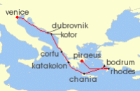 Cruise itinerary map for Oceania Cruises 10 Night Ruins & Romance Athens to Venice (138497)