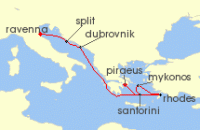 Cruise itinerary map for Royal Caribbean Cruises 7 Night Greece & Croatia Cruise (140457)
