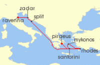 Cruise itinerary map for Royal Caribbean Cruises 7 Night Greece & Croatia Cruise (140465)