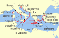 Cruise itinerary map for Princess Cruises 31 Night The Best of the Mediterranean (135295)
