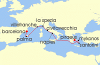 Cruise itinerary map for Celebrity Cruises 11 Night Greece, Italy & France (127199)