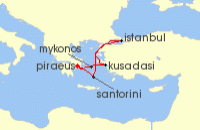 Cruise itinerary map for Royal Caribbean Cruises 7 Night Best Of Greece & Turkey Cruise (140185)
