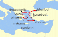 Cruise itinerary map for Silversea Cruises 11 Night Athens (Piraeus) To Athens (Piraeus) (112546)