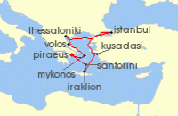 Cruise itinerary map for Silversea Cruises 11 Night Athens (Piraeus) To Athens (Piraeus) (142613)
