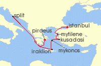 Cruise itinerary map for Regent Seven Seas Cruises 10 Night Aegean Wonders Athens (Piraeus) To Istanbul (123514)