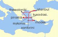 Cruise itinerary map for Celebrity Cruises 10 Night Best of Greece & Turkey (137272)