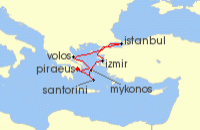 Cruise itinerary map for Costa Cruises 7 Night Eastern Mediterranean from Athens (130066)
