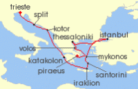 Cruise itinerary map for Regent Seven Seas Cruises 14 Night Symphony Of The Senses Athens (Piraeus) To Trieste (123552)