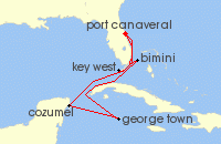 Cruise itinerary map for Celebrity Cruises 7 Night Key West, Grand Cayman & Cozumel (127927)