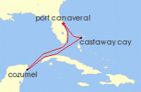 Cruise itinerary map for Disney Cruise Line 5 Night Very Merrytime Western Caribbean Cruise From Port Canaveral (138088)