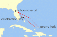 Cruise itinerary map for Princess Cruises 5 Night Caribbean Getaway With Grand Turk (140962)