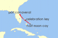 Cruise itinerary map for Carnival Cruises 4 Night The Bahamas (137755)