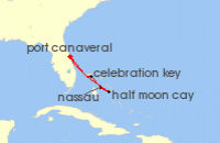 Cruise itinerary map for Carnival Cruises 5 Night The Bahamas (113368)