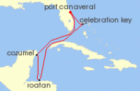 Cruise itinerary map for Carnival Cruises 7 Night Western Caribbean (132421)