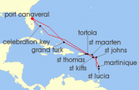 Cruise itinerary map for Princess Cruises 14 Night Southern Caribbean With Martinique Holiday (140965)