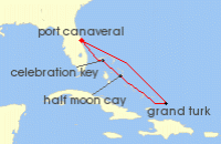 Cruise itinerary map for Carnival Cruises 6 Night Eastern Caribbean (125803)