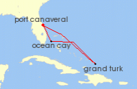 Cruise itinerary map for MSC Cruises 5 Night Caribbean & Bahamas (133101)
