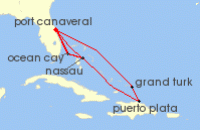 Cruise itinerary map for MSC Cruises 11 Night Caribbean & Bahamas (142765)