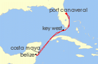 Cruise itinerary map for Celebrity Cruises 7 Night Key West, Mexico & Belize (140985)