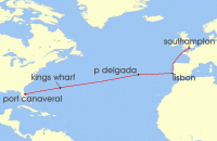 Cruise itinerary map for Celebrity Cruises 13 Night Bermuda & Portugal Transatlantic (127120)