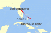 Cruise itinerary map for Disney Cruise Line 5 Night Bahamian Cruise From Port Canaveral With Pixar Day At Sea (123077)