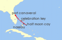 Cruise itinerary map for Carnival Cruises 5 Night The Bahamas (125850)