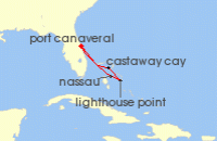 Cruise itinerary map for Disney Cruise Line 5 Night Bahamian Cruise From Port Canaveral (123076)