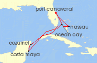 Cruise itinerary map for MSC Cruises 7 Night Caribbean & Bahamas (142188)