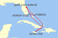Cruise itinerary map for MSC Cruises 10 Night Caribbean & Bahamas (122564)