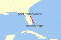 Cruise itinerary map for MSC Cruises 3 Night Caribbean & Bahamas (142124)